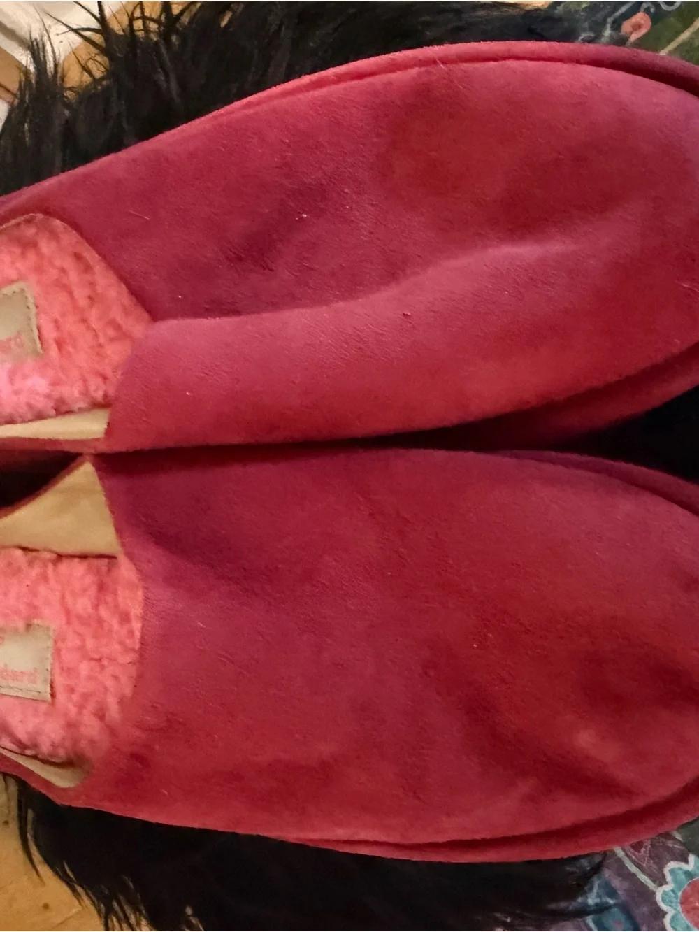 UGG x Molly Goddard Platform Clogs Red Suede Shearling Slides Women’s 8